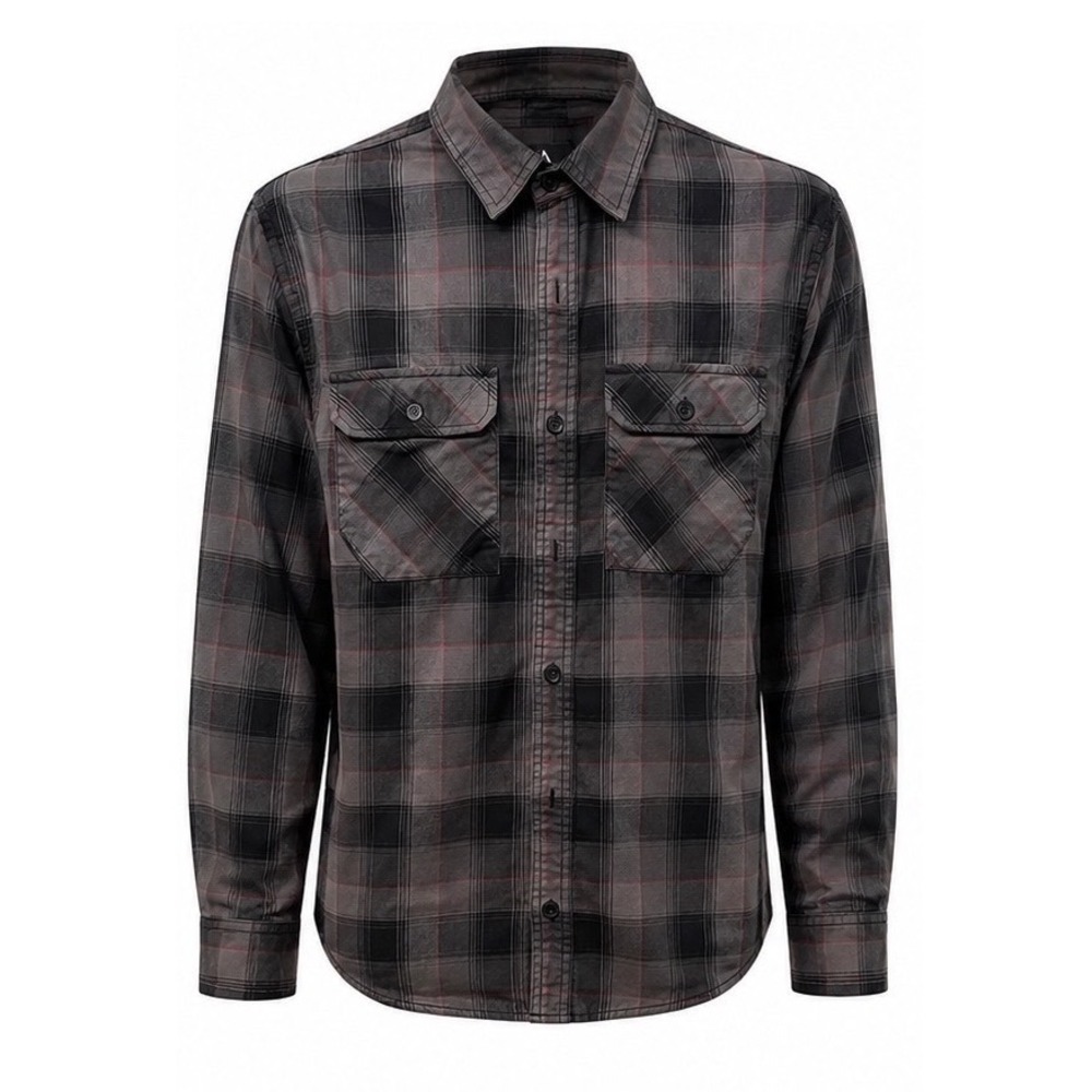 Alpine Design Mens Medium Grey Black Red Plaid Flannel Long Sleeve Button‎ Shirt